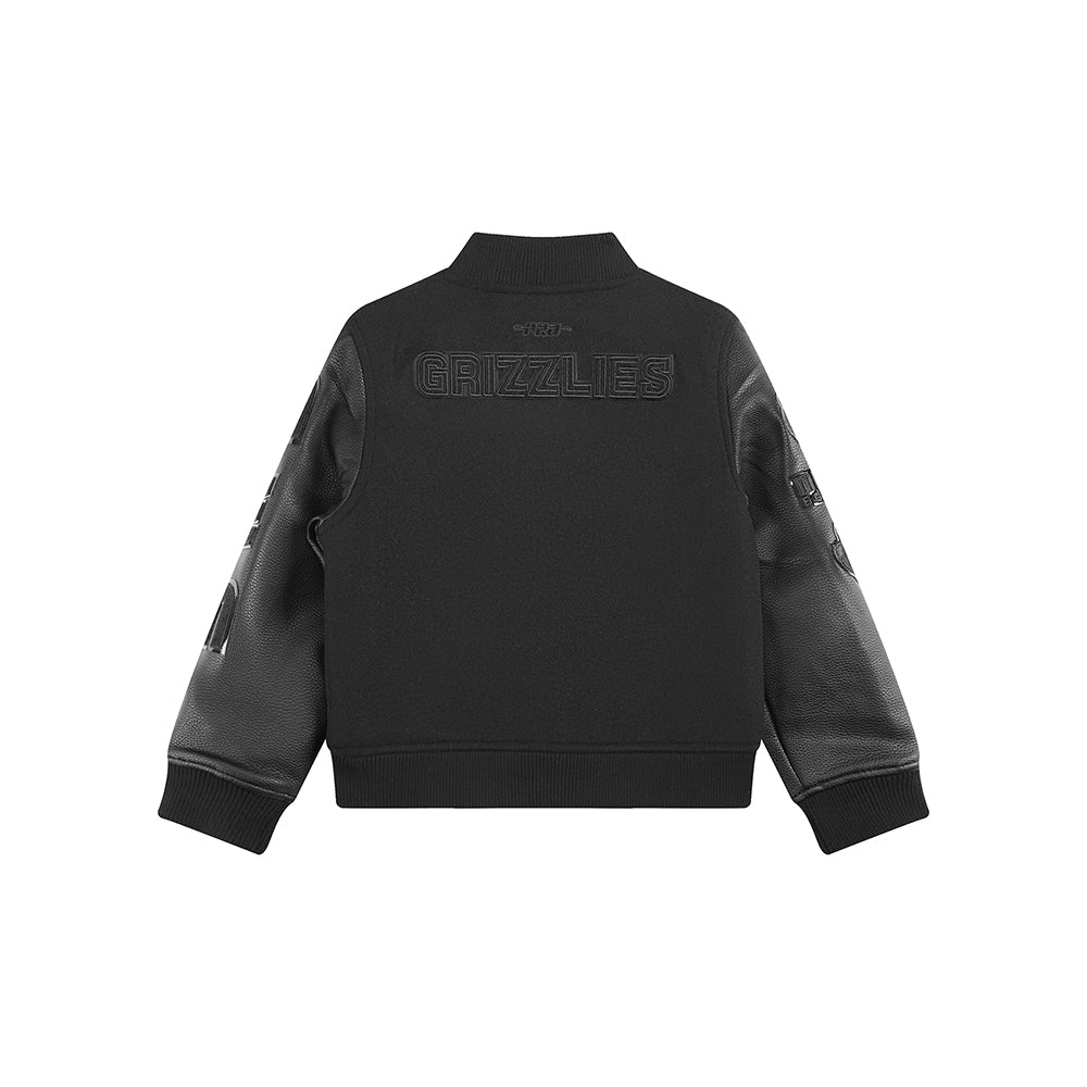 NBA MEMPHIS GRIZZLIES TRIPLE BLACK LITTLE BOYS WOOL VARSITY JACKET (JET BLACK) - Image 4