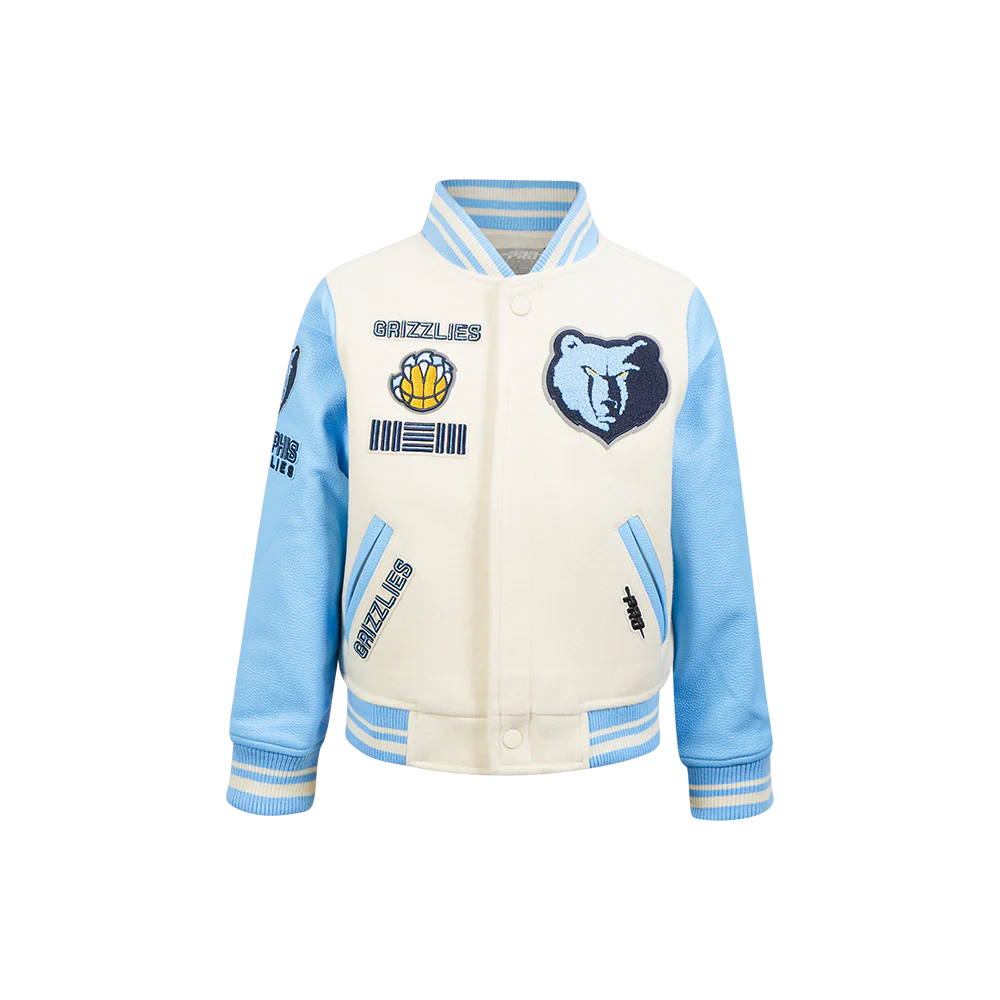 NBA MEMPHIS GRIZZLIES RETRO CLASSIC LITTLE BOYS RIB WOOL VARSITY JACKET (EGGSHELL/ UNIVERSITY BLUE)