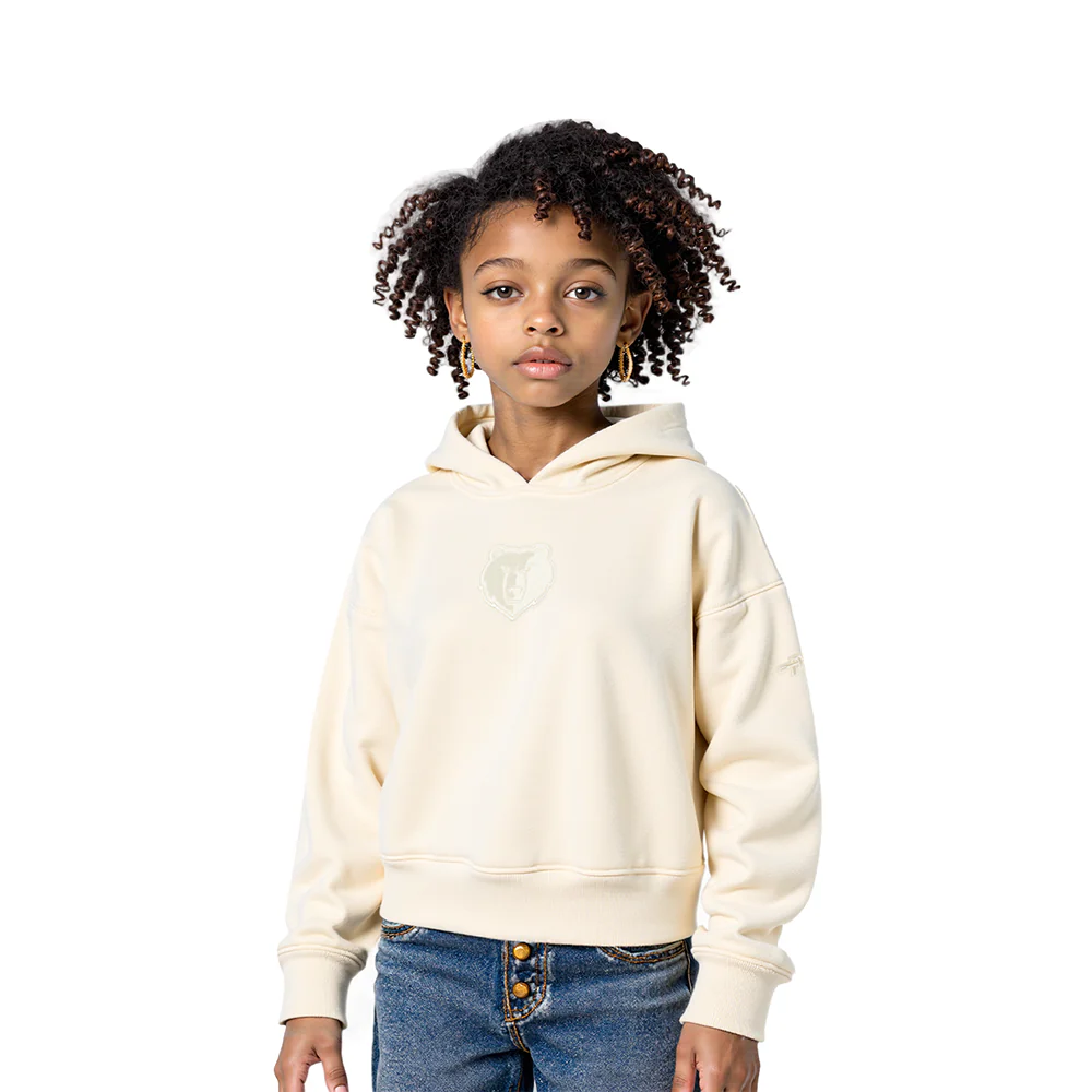 NBA MEMPHIS GRIZZLIES NEUTRAL LITTLE GIRLS FLC PO HOODIE (EGGSHELL)