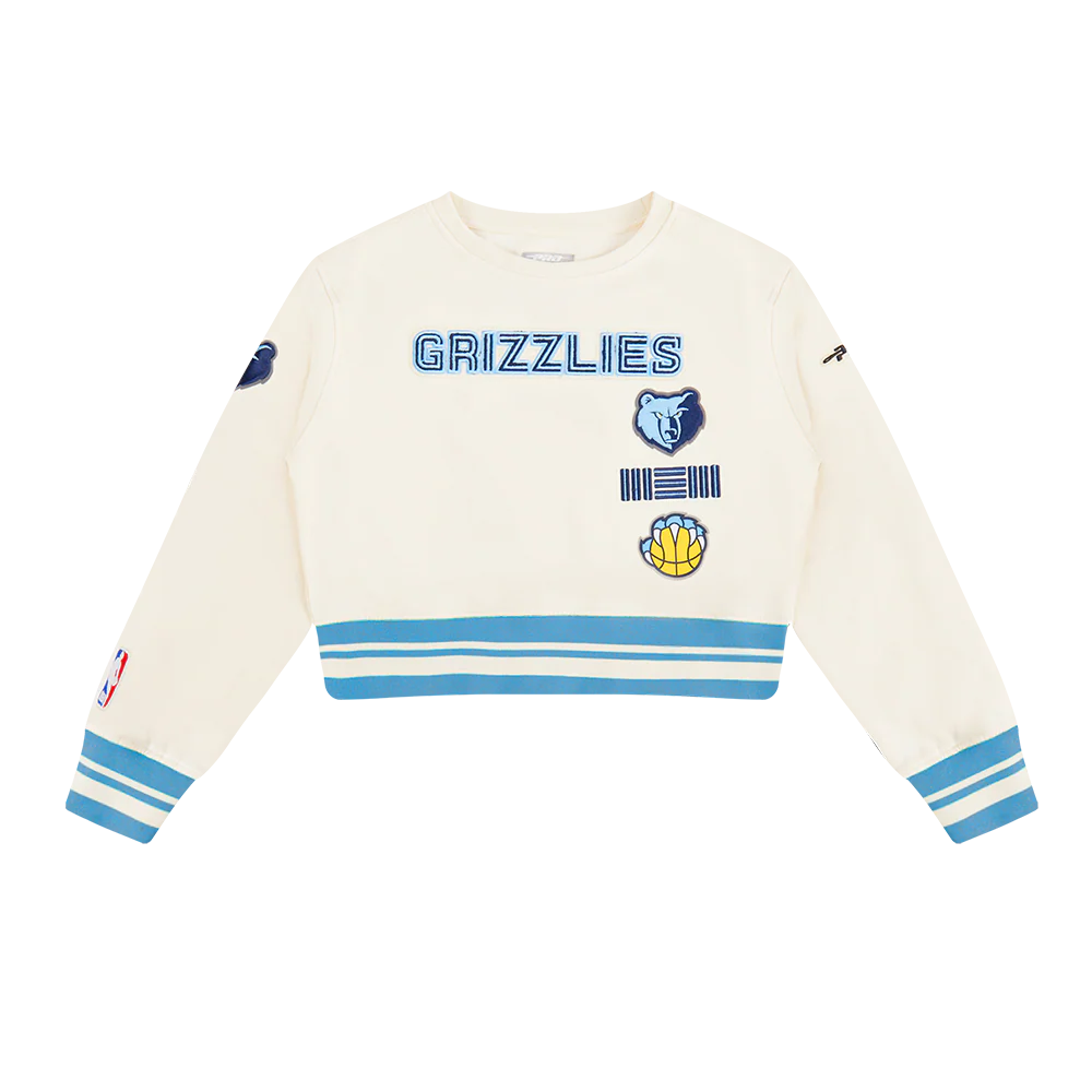 NBA MEMPHIS GRIZZLIES RETRO CLASSIC LITTLE GIRLS RIB FLEECE CREWNECK (EGGSHELL/ UNIVERSITY BLUE) - Image 3