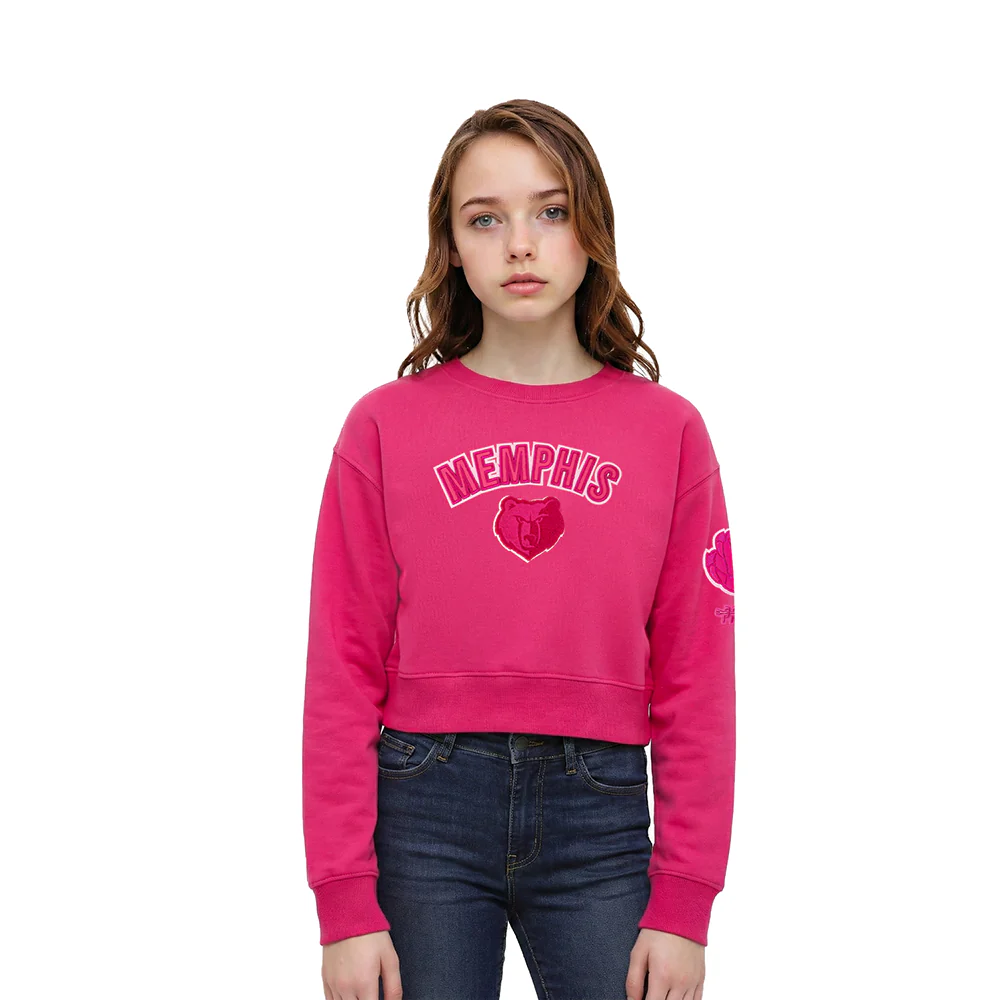 NBA MEMPHIS GRIZZLIES TRIPLE PINK LITTLE GIRLS FLEECE CREWNECK (BEETROOT PURPLE)