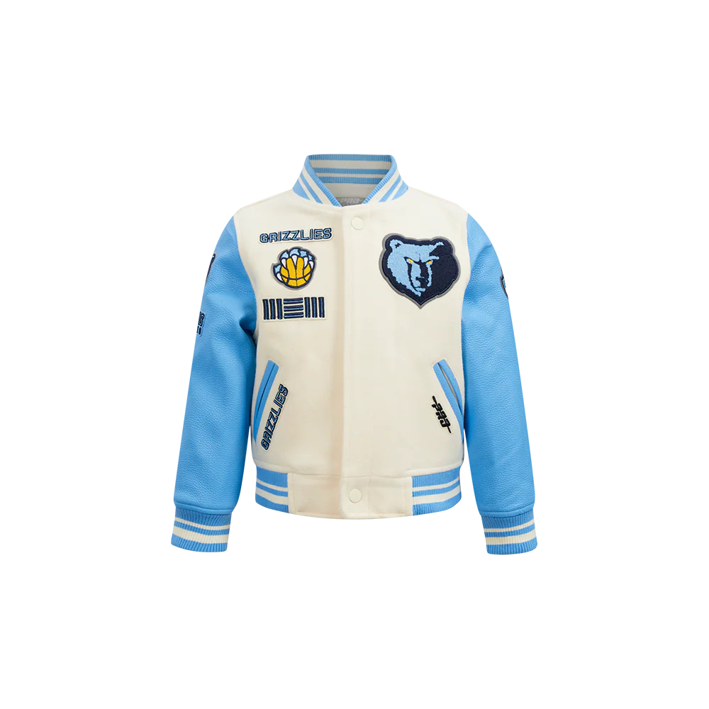 NBA MEMPHIS GRIZZLIES RETRO CLASSIC TODDLER BOYS RIB WOOL VARSITY JACKET (EGGSHELL/ UNIVERSITY BLUE)