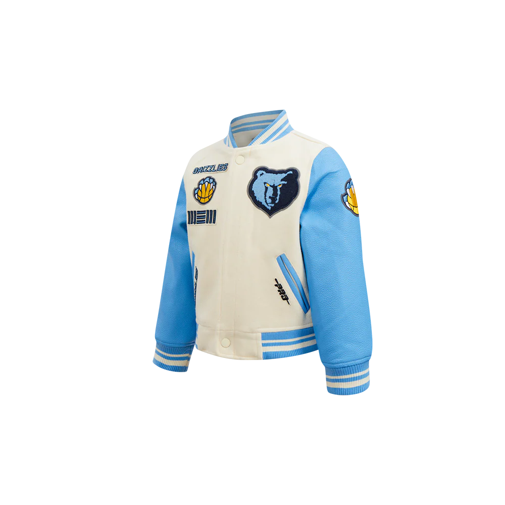 NBA MEMPHIS GRIZZLIES RETRO CLASSIC TODDLER BOYS RIB WOOL VARSITY JACKET (EGGSHELL/ UNIVERSITY BLUE) - Image 2