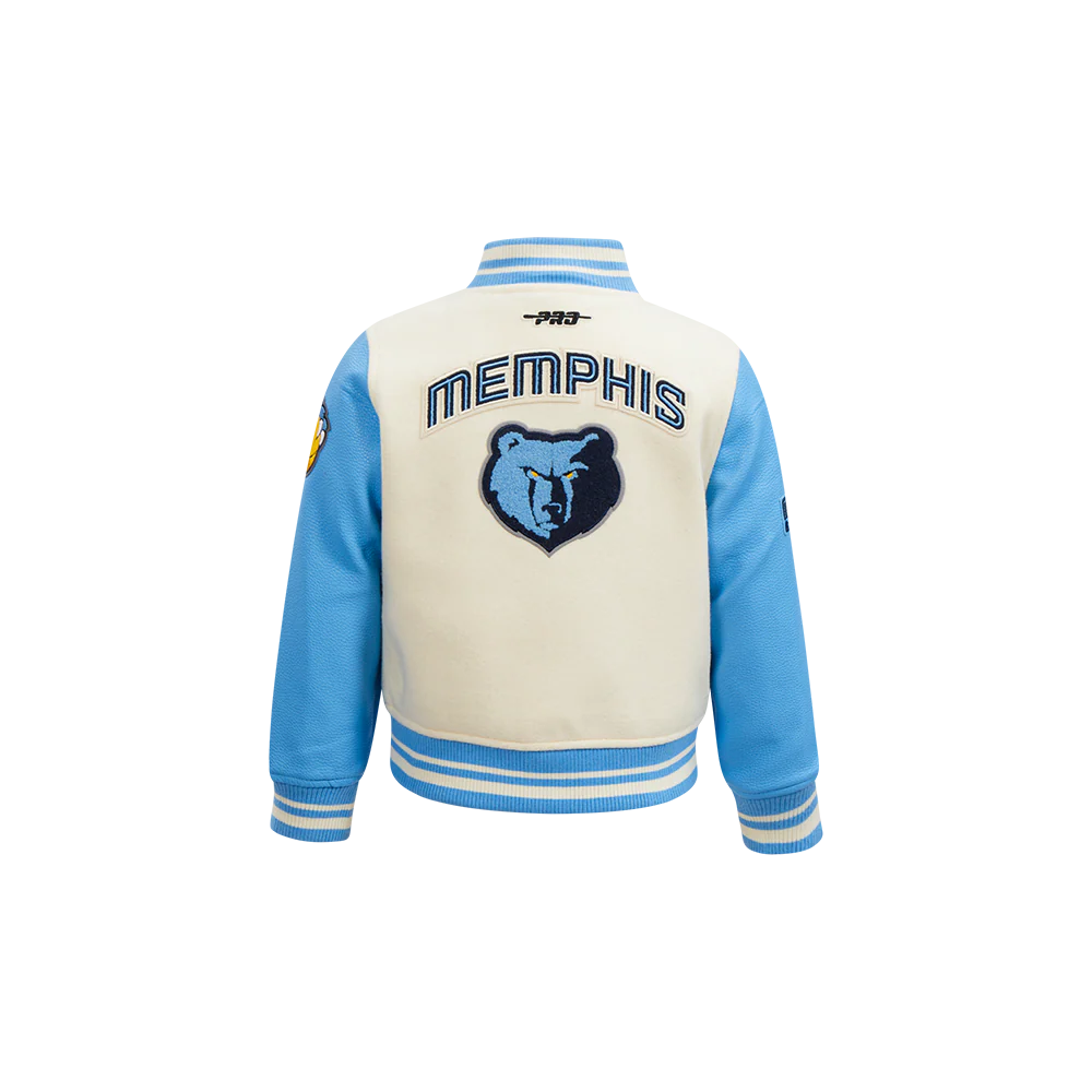 NBA MEMPHIS GRIZZLIES RETRO CLASSIC TODDLER BOYS RIB WOOL VARSITY JACKET (EGGSHELL/ UNIVERSITY BLUE) - Image 3