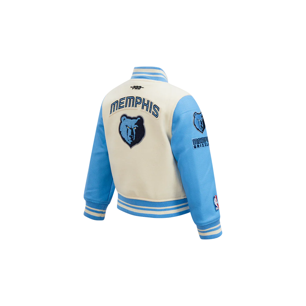NBA MEMPHIS GRIZZLIES RETRO CLASSIC TODDLER BOYS RIB WOOL VARSITY JACKET (EGGSHELL/ UNIVERSITY BLUE) - Image 4