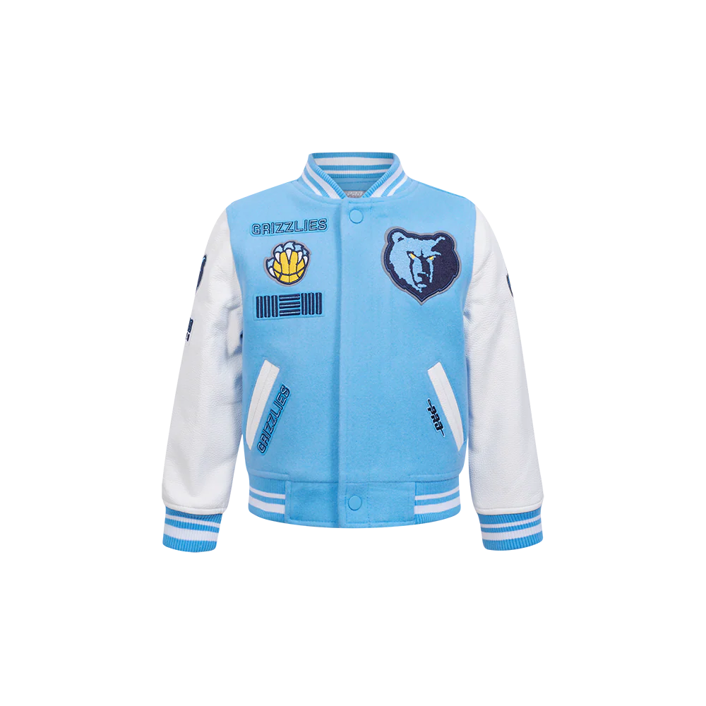 NBA MEMPHIS GRIZZLIES RETRO CLASSIC TODDLER BOYS RIB WOOL VARSITY JACKET (UNIVERSITY BLUE/WHITE)