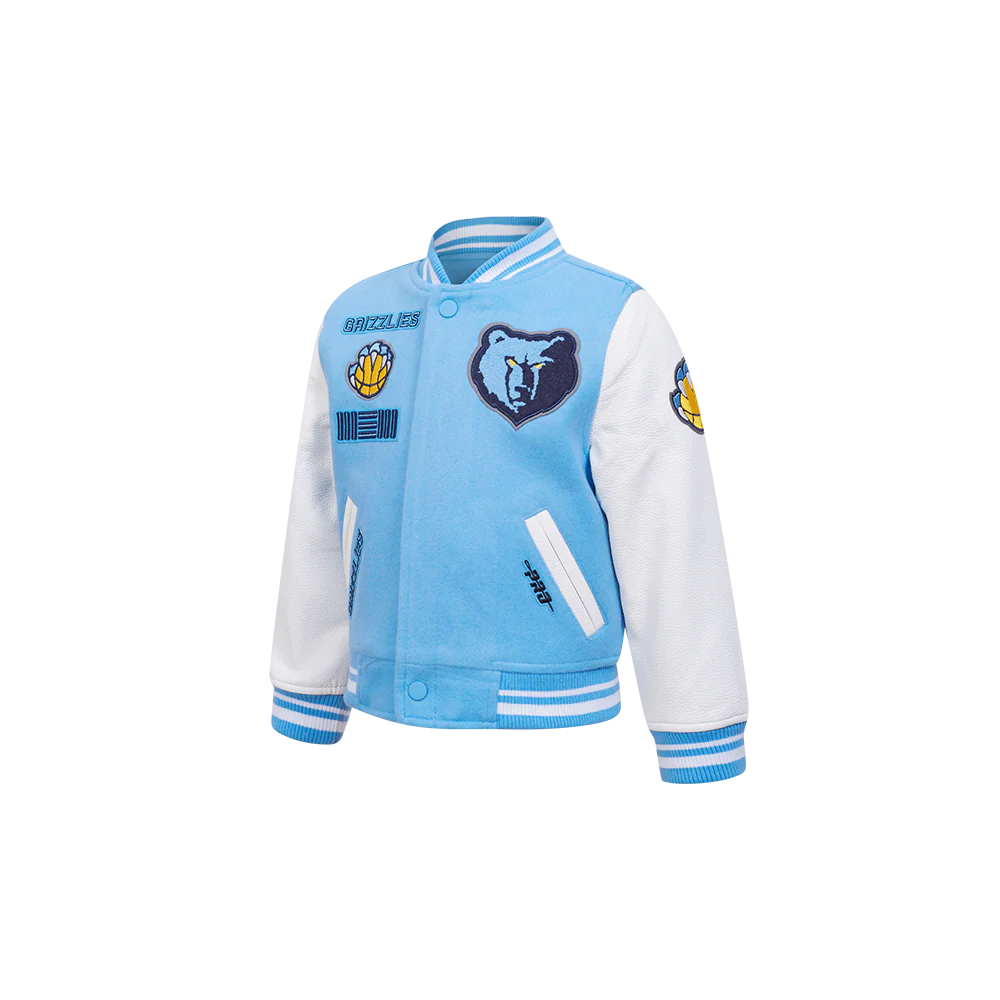 NBA MEMPHIS GRIZZLIES RETRO CLASSIC TODDLER BOYS RIB WOOL VARSITY JACKET (UNIVERSITY BLUE/WHITE) - Image 2