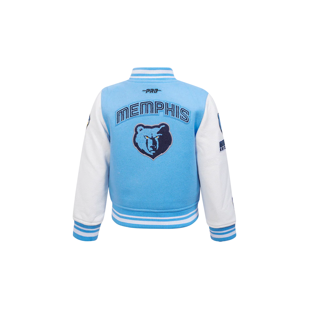 NBA MEMPHIS GRIZZLIES RETRO CLASSIC TODDLER BOYS RIB WOOL VARSITY JACKET (UNIVERSITY BLUE/WHITE) - Image 3