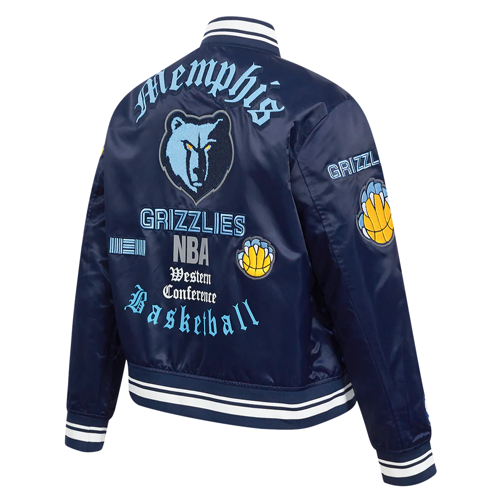 NBA MEMPHIS GRIZZLIES OLD ENGLISH WOMEN'S RIB SATIN JACKET (MIDNIGHT NAVY) - Image 4