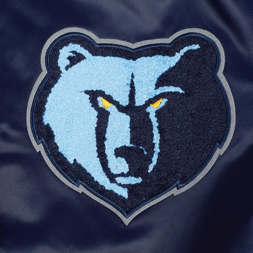 NBA MEMPHIS GRIZZLIES OLD ENGLISH WOMEN'S RIB SATIN JACKET (MIDNIGHT NAVY) - Image 6