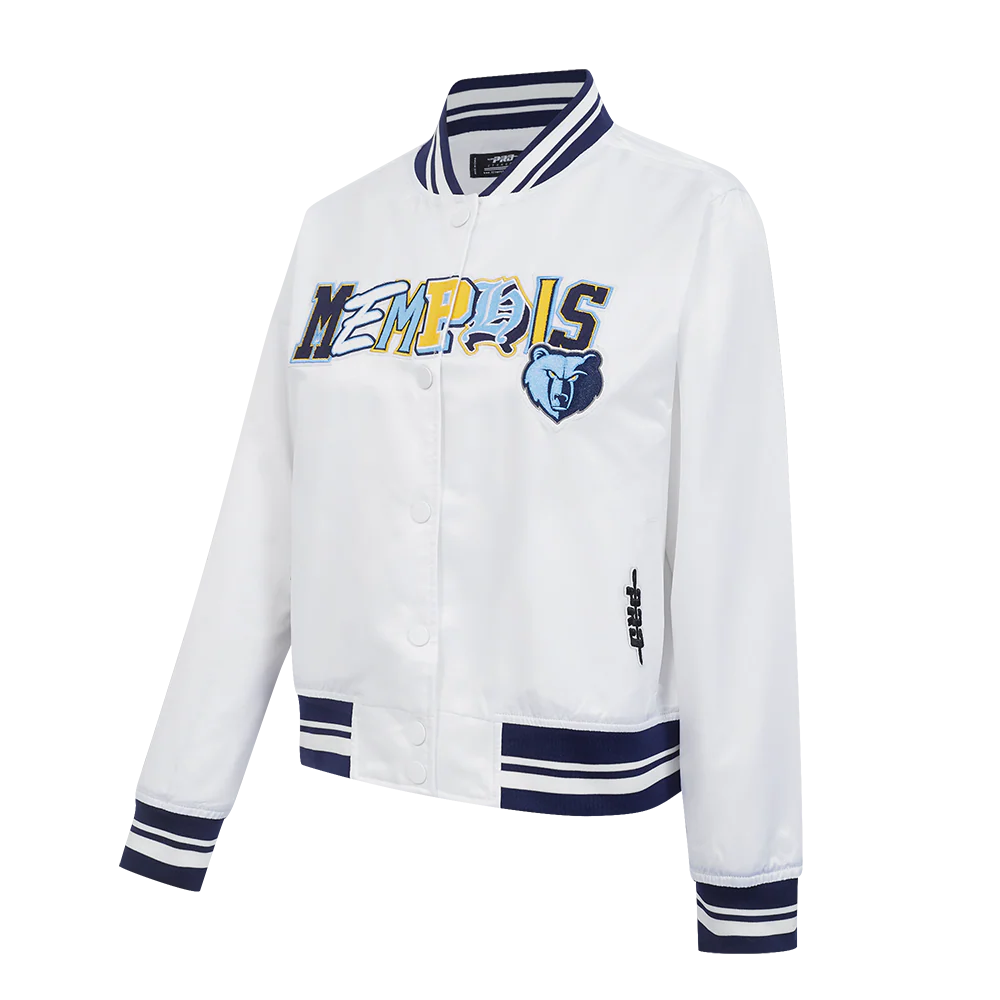 NBA MEMPHIS GRIZZLIES CITY RANSOM WOMEN'S RIB SATIN JACKET (WHITE/MIDNIGHT NAVY) - Image 3