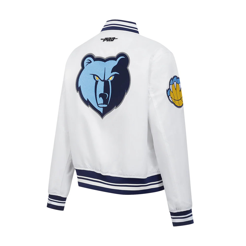 NBA MEMPHIS GRIZZLIES CITY RANSOM WOMEN'S RIB SATIN JACKET (WHITE/MIDNIGHT NAVY) - Image 4
