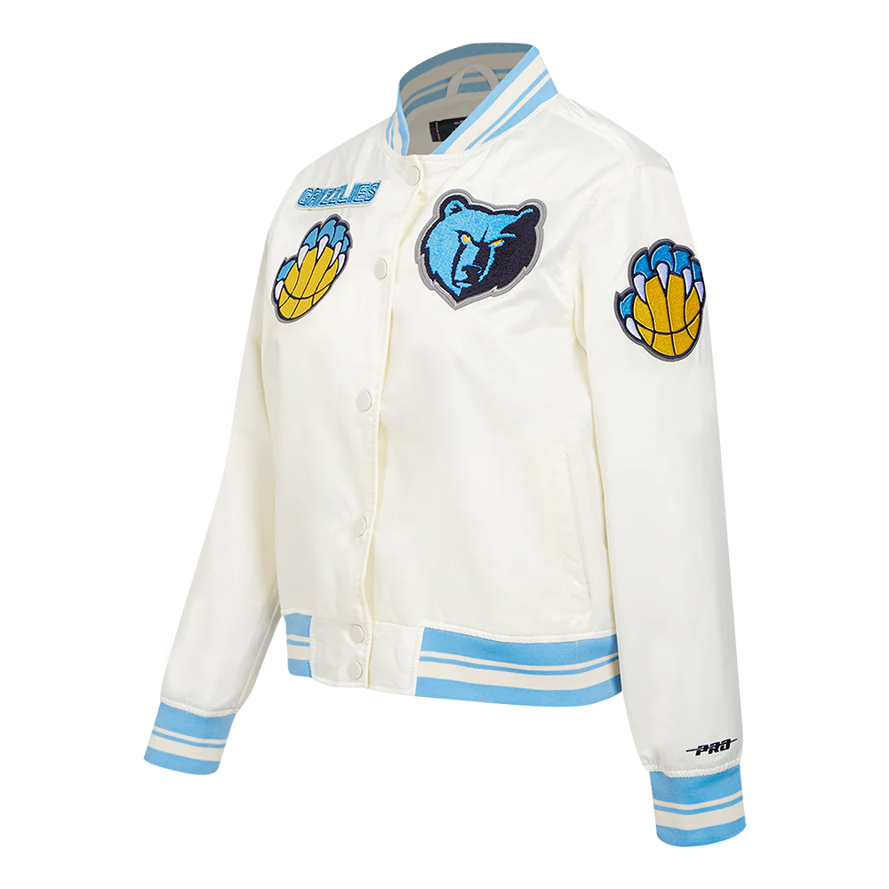 NBA MEMPHIS GRIZZLIES RETRO CLASSIC WOMEN'S RIB SATIN JACKET (EGGSHELL/UNIVERSAL BLUE) - Image 2