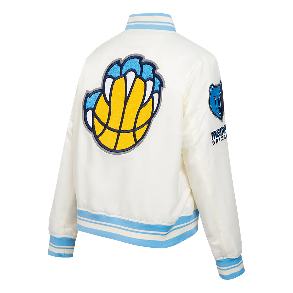 NBA MEMPHIS GRIZZLIES RETRO CLASSIC WOMEN'S RIB SATIN JACKET (EGGSHELL/UNIVERSAL BLUE) - Image 3
