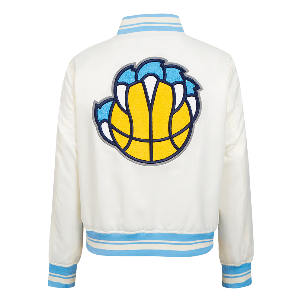 NBA MEMPHIS GRIZZLIES RETRO CLASSIC WOMEN'S RIB SATIN JACKET (EGGSHELL/UNIVERSAL BLUE) - Image 4