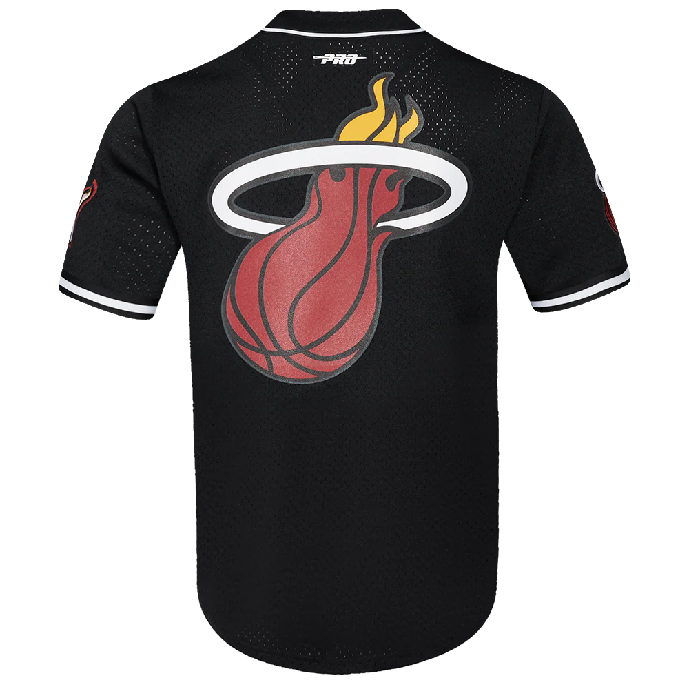 NBA MIAMI HEAT CLASSIC MEN'S MESH BUTTON DOWN SHIRT (BLACK) - Image 3