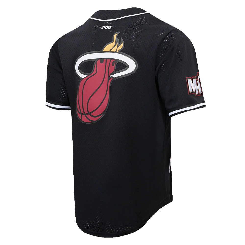 NBA MIAMI HEAT SCRIPT TAIL MEN'S MESH BUTTON DOWN SHIRT (BLACK) - Image 3