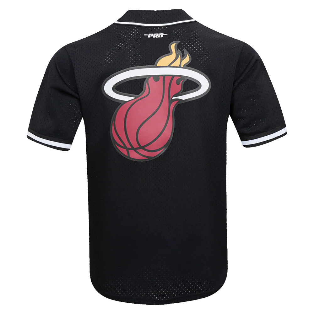 NBA MIAMI HEAT SCRIPT TAIL MEN'S MESH BUTTON DOWN SHIRT (BLACK) - Image 4