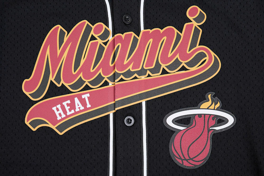 NBA MIAMI HEAT SCRIPT TAIL MEN'S MESH BUTTON DOWN SHIRT (BLACK) - Image 5