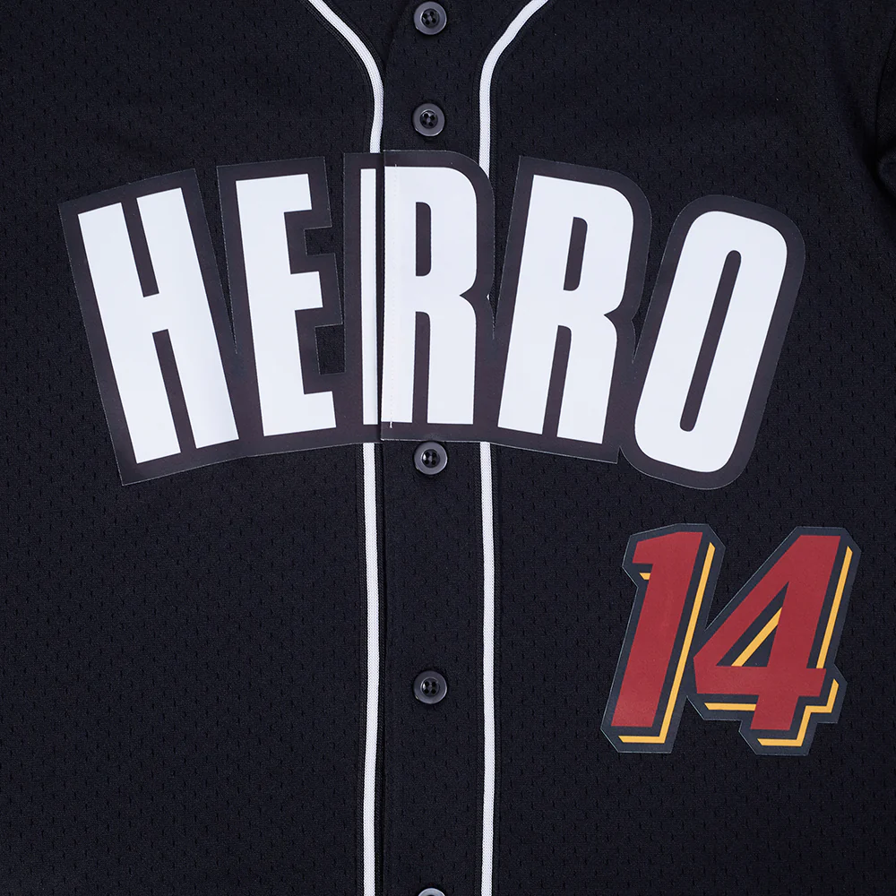 NBA MIAMI HEAT TYLER HERRO #14 CLASSIC MESH PNN MEN'S MESH BUTTON DOWN SHIRT (BLACK) - Image 10
