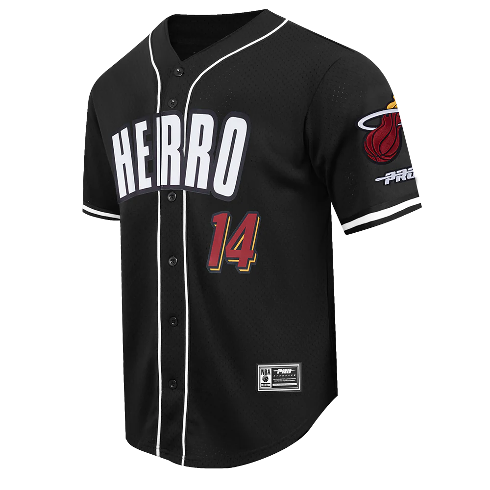 NBA MIAMI HEAT TYLER HERRO #14 CLASSIC MESH PNN MEN'S MESH BUTTON DOWN SHIRT (BLACK) - Image 3