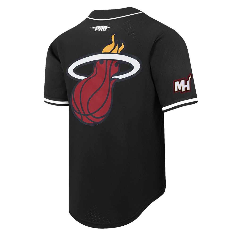 NBA MIAMI HEAT TYLER HERRO #14 CLASSIC MESH PNN MEN'S MESH BUTTON DOWN SHIRT (BLACK) - Image 4