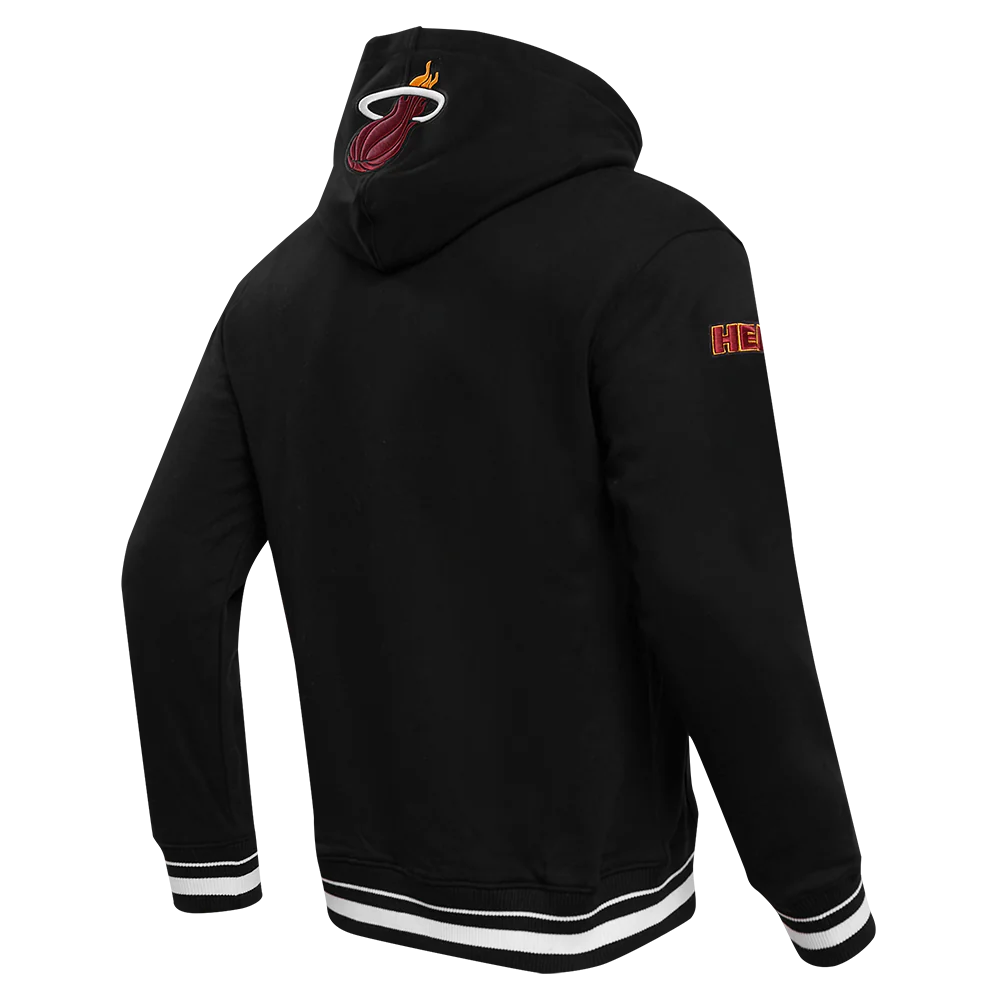 NBA MIAMI HEAT SCRIPT TAIL MEN'S RIB FLEECE PULLOVER HOODIE (BLACK) - Image 4