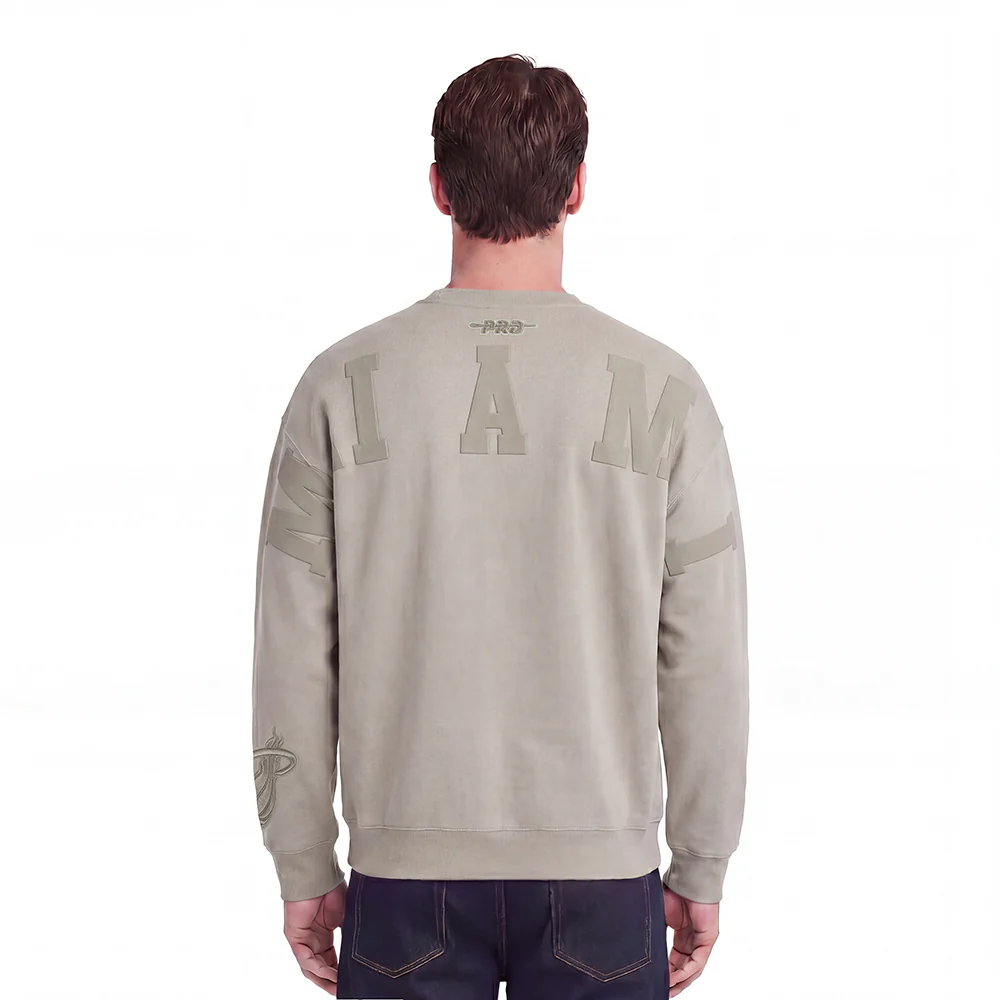NBA MIAMI HEAT WINGSPAN MEN'S DROP SHOULDER FLEECE CREWNECK (TAUPE)