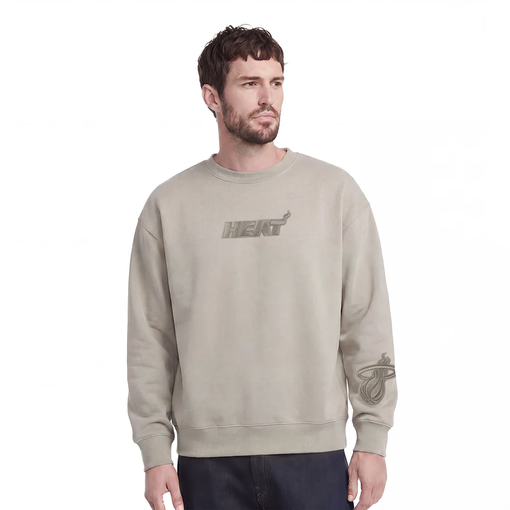 NBA MIAMI HEAT WINGSPAN MEN'S DROP SHOULDER FLEECE CREWNECK (TAUPE) - Image 2