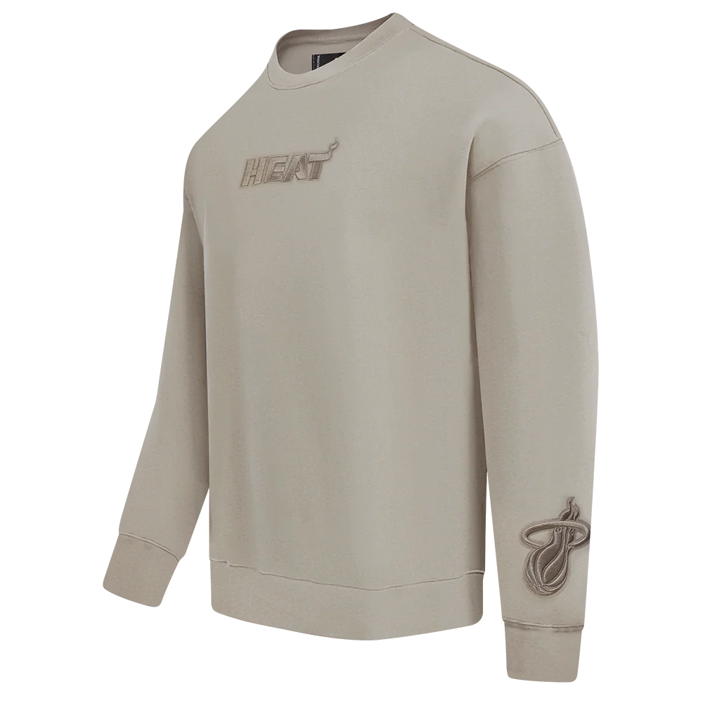 NBA MIAMI HEAT WINGSPAN MEN'S DROP SHOULDER FLEECE CREWNECK (TAUPE) - Image 4
