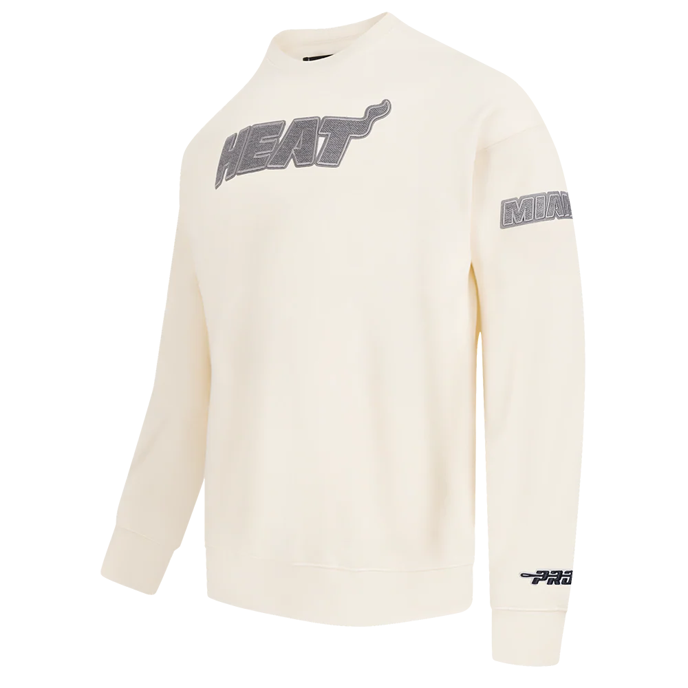 NBA MIAMI HEAT REVERSE FRENCH TERRY MEN'S DROP SHOULDER FLC CREWNECK (EGGSHELL) - Image 3