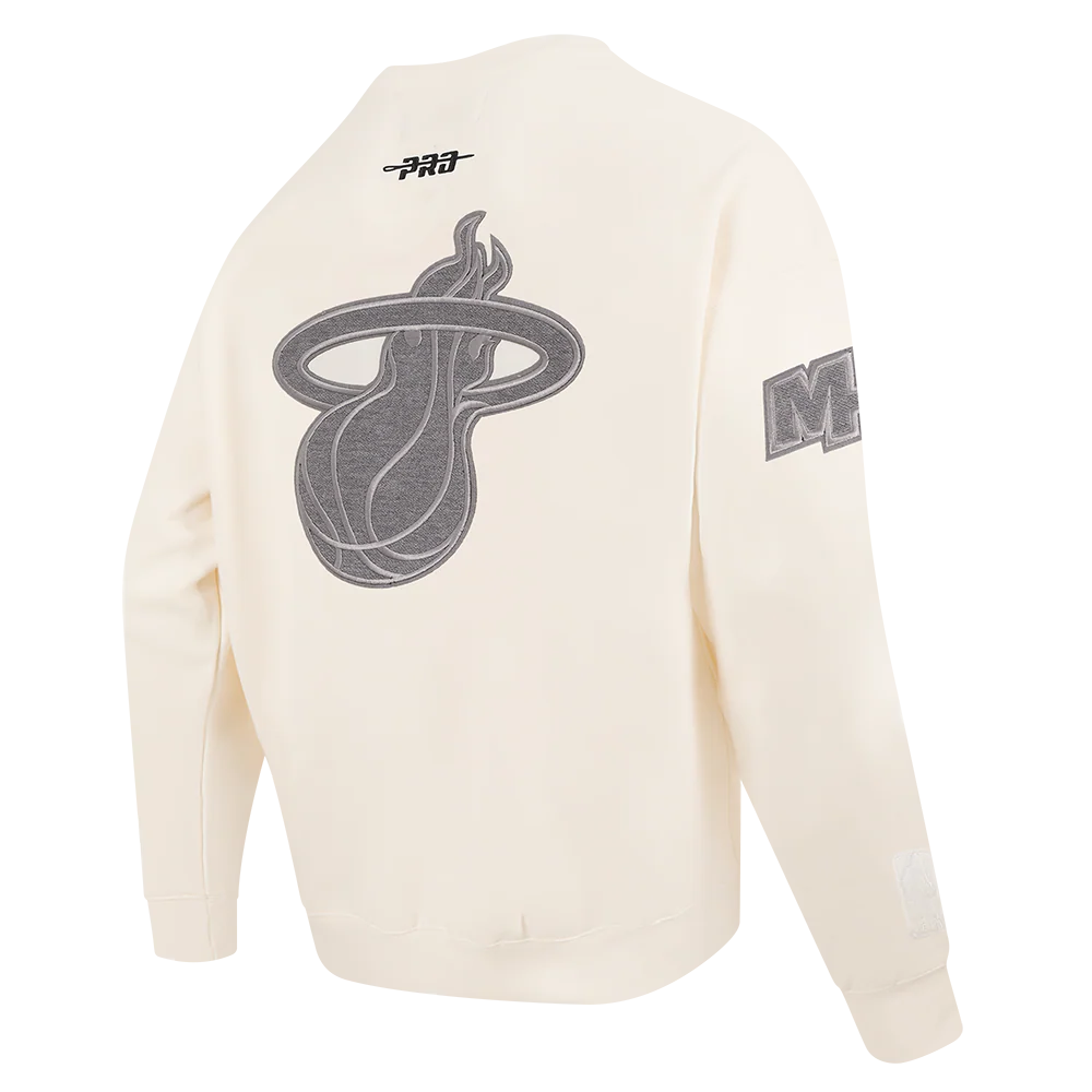 NBA MIAMI HEAT REVERSE FRENCH TERRY MEN'S DROP SHOULDER FLC CREWNECK (EGGSHELL) - Image 4