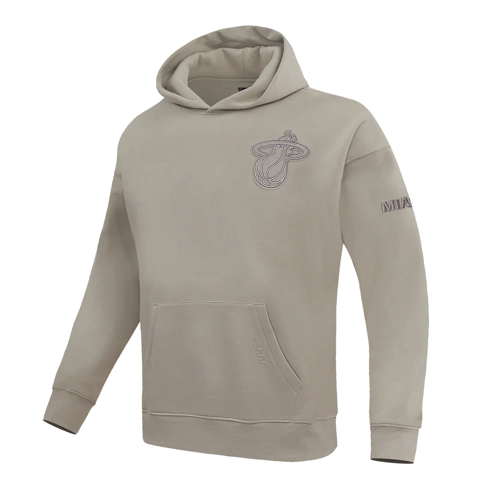 NBA MIAMI HEAT NEUTRAL DROP SHOULDER FLEECE PULLOVER HOODIE (TAUPE) - Image 4