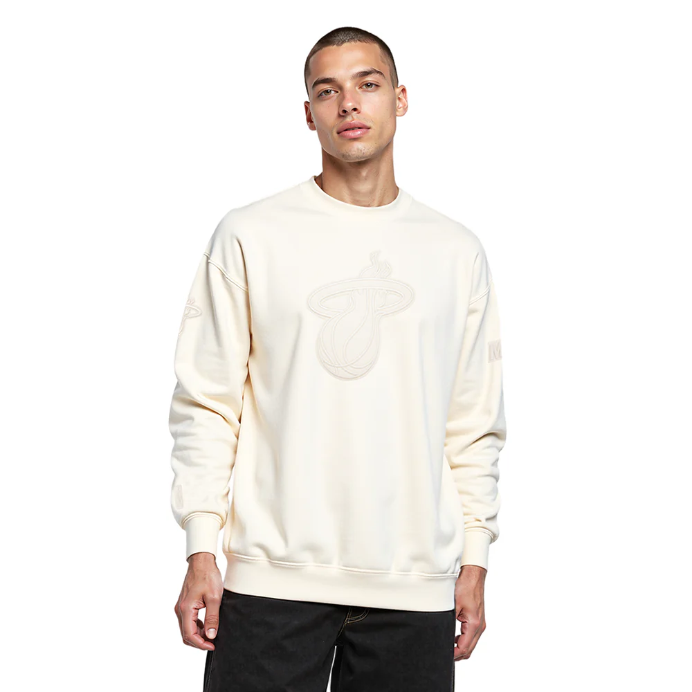 NBA MIAMI HEAT NEUTRAL DROP SHOULDER FLEECE CREWNECK (EGGSHELL)