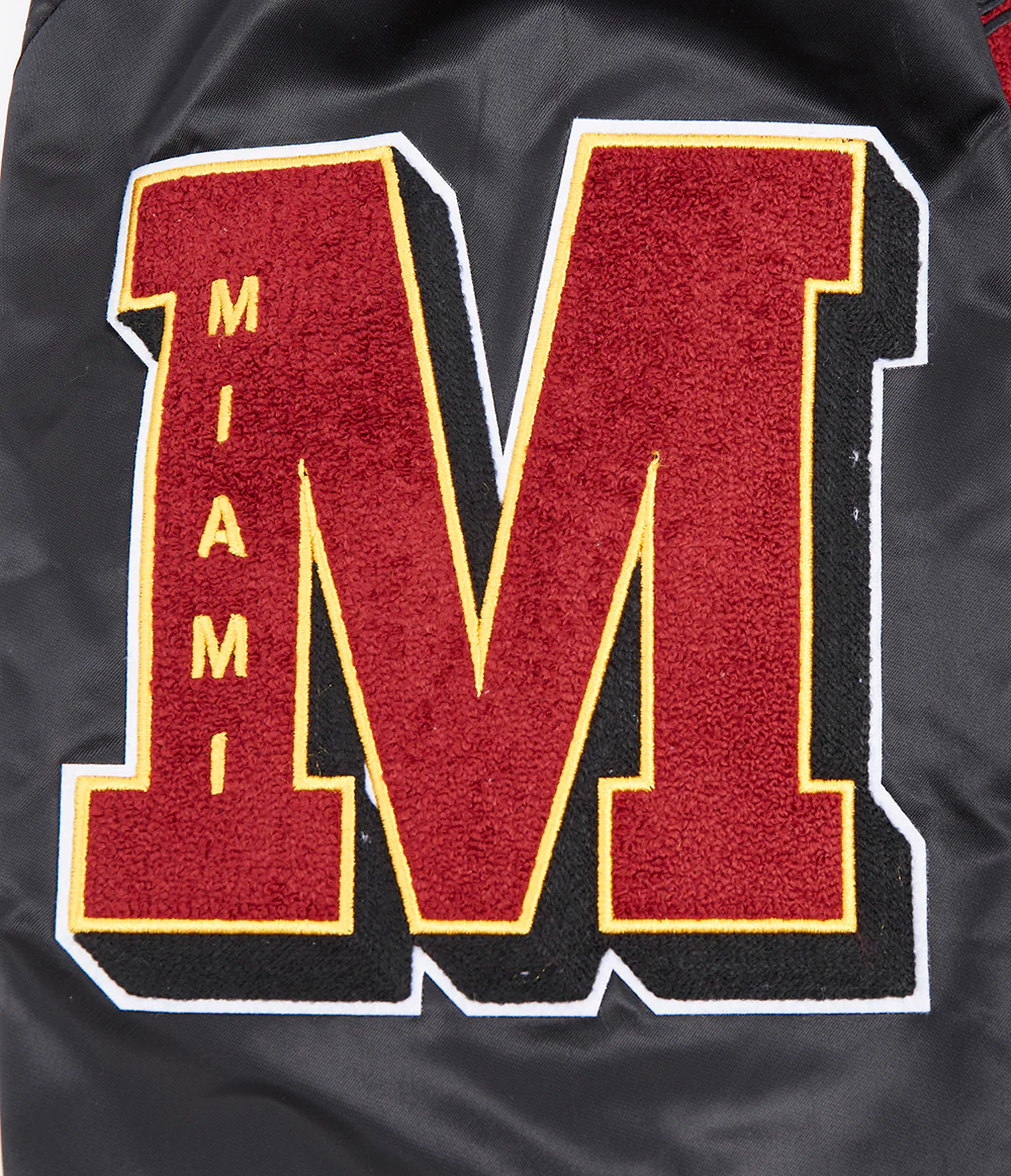 NBA MIAMI HEAT OLD ENGLISH MEN'S RIB SATIN JACKET (BLACK) - Image 13
