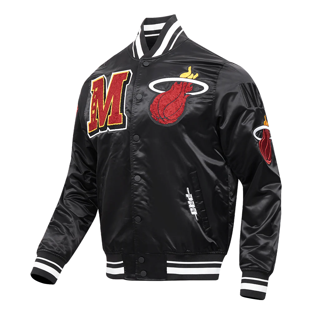 NBA MIAMI HEAT MASHUP MEN'S RIB SATIN JACKET (BLACK) - Image 2