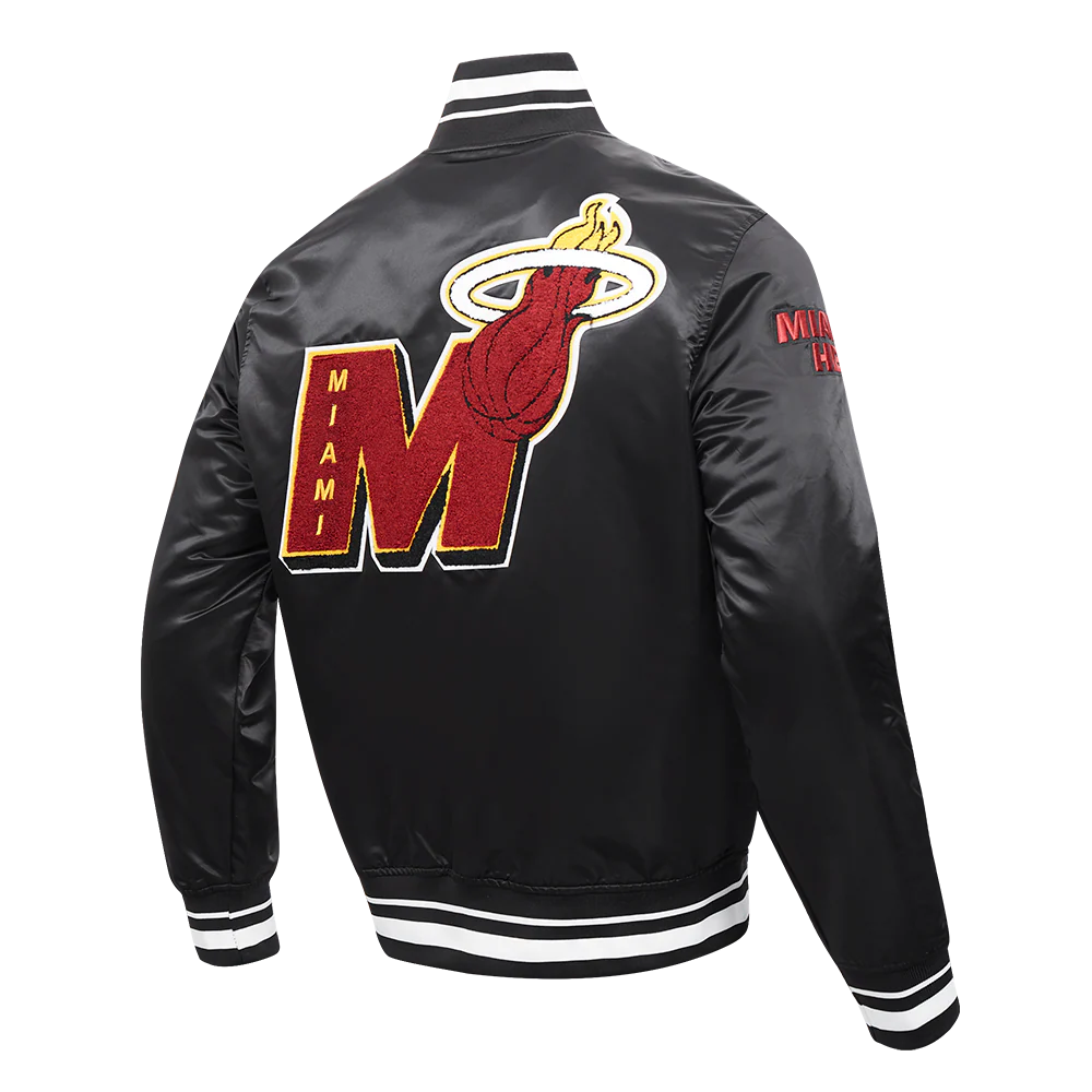 NBA MIAMI HEAT MASHUP MEN'S RIB SATIN JACKET (BLACK) - Image 3