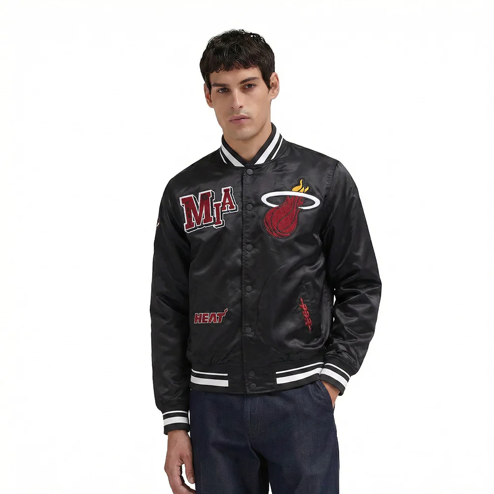NBA MIAMI HEAT BEST OF MEN'S RIB SATIN JACKET (BLACK) - Image 2