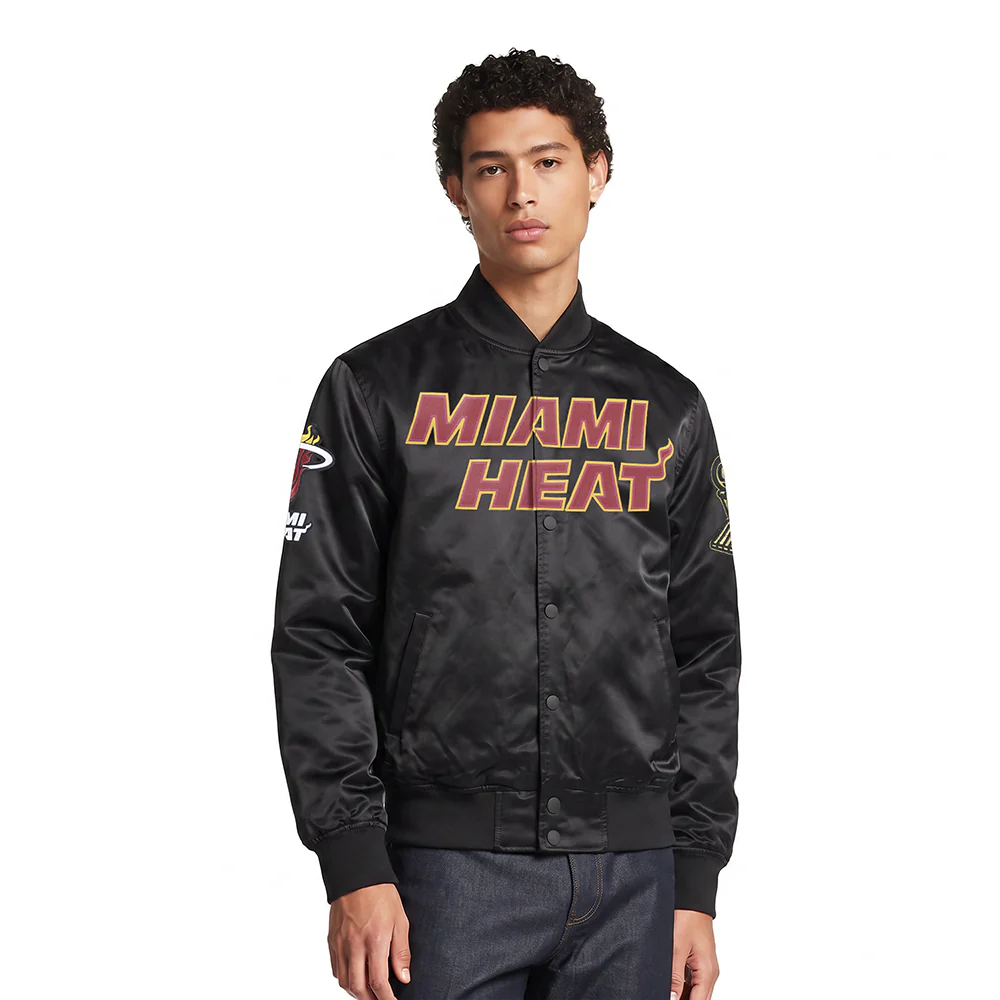 NBA MIAMI HEAT BIG LOGO MEN'S SATIN JACKET (BLACK)