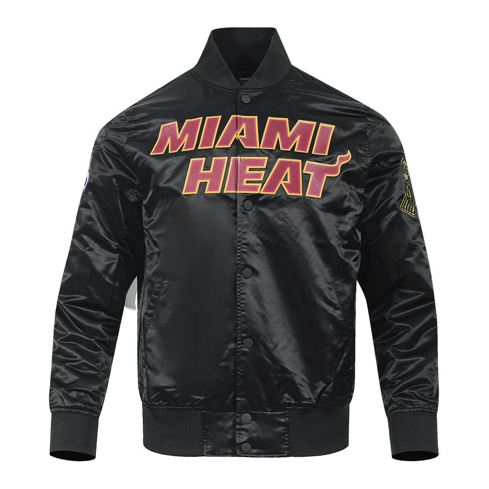 NBA MIAMI HEAT BIG LOGO MEN'S SATIN JACKET (BLACK) - Image 3
