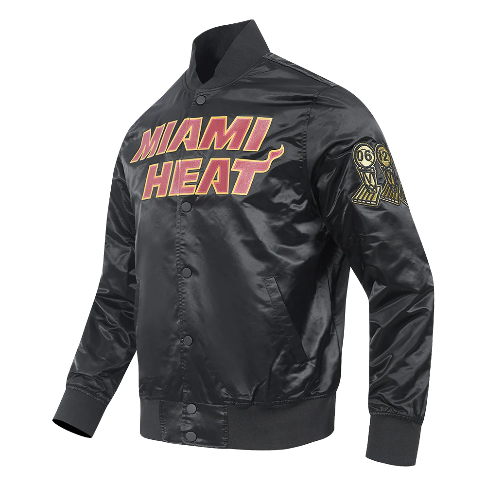 NBA MIAMI HEAT BIG LOGO MEN'S SATIN JACKET (BLACK) - Image 4