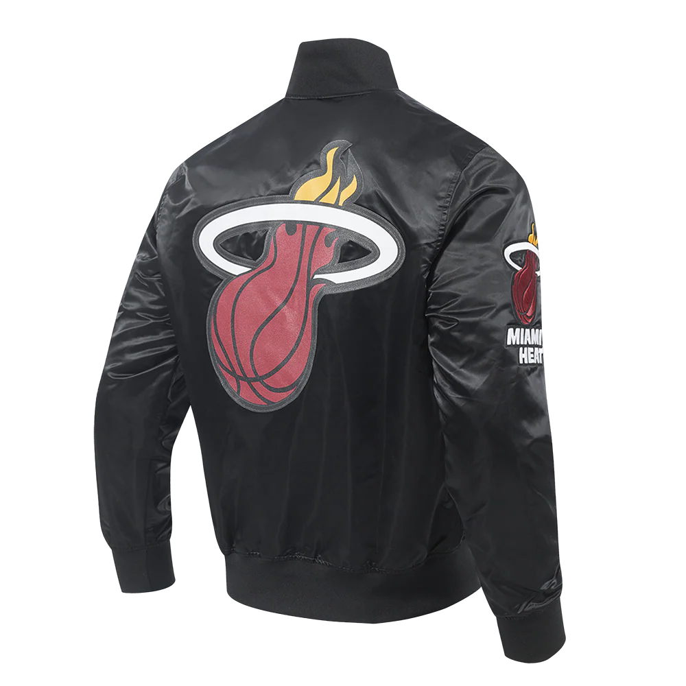 NBA MIAMI HEAT BIG LOGO MEN'S SATIN JACKET (BLACK) - Image 6