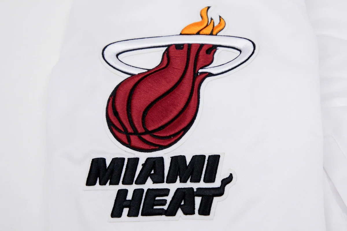 NBA MIAMI HEAT BIG LOGO MEN'S SATIN JACKET (WHITE) - Image 7