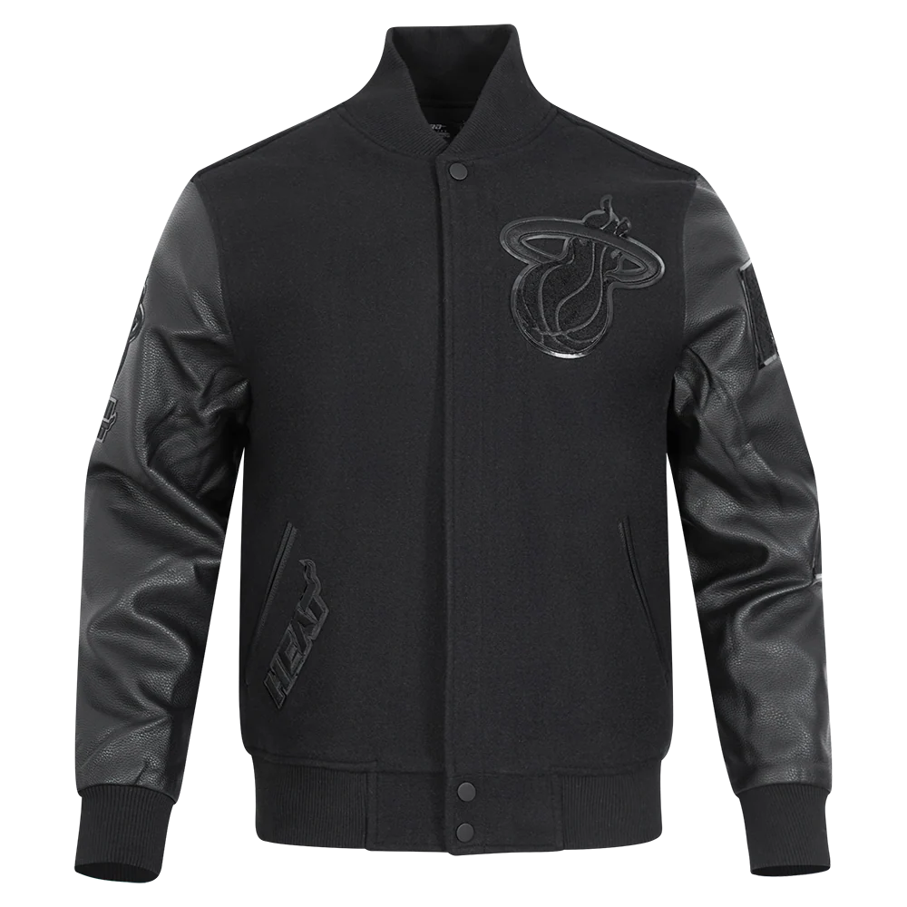 NBA MIAMI HEAT TRIPLE BLACK WOOL MEN'S VARSITY JACKET (TRIPLE BLACK)