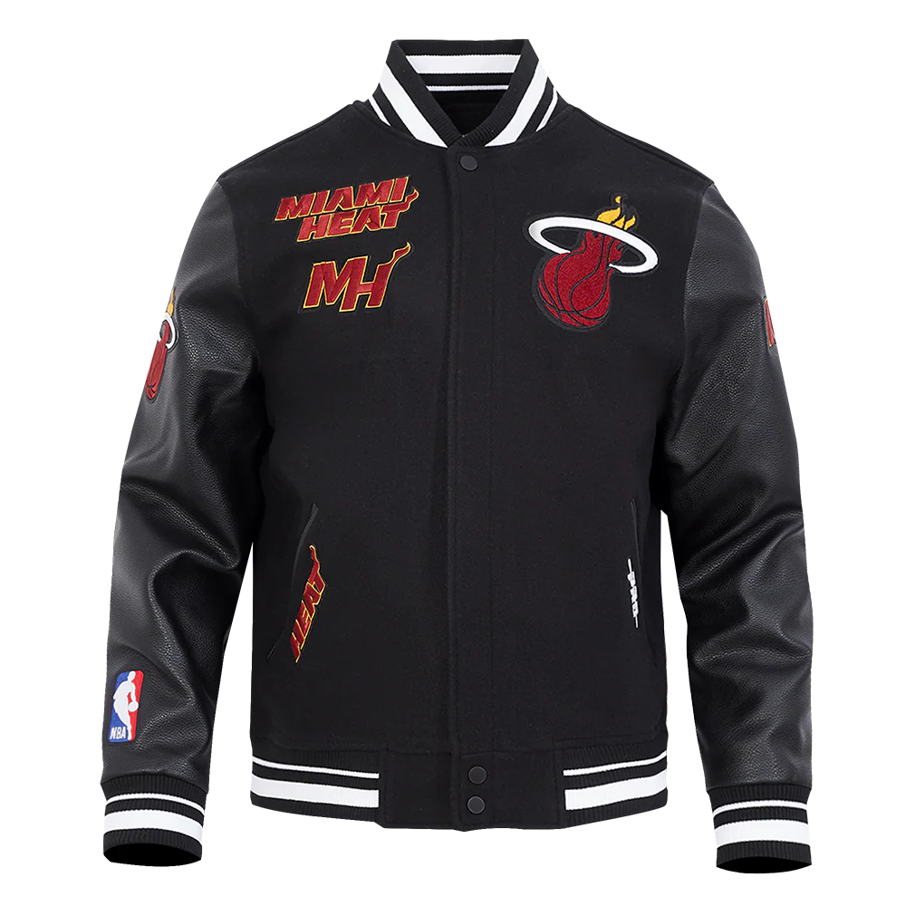 NBA MIAMI HEAT RETRO CLASSIC MEN'S RIB WOOL VARSITY JACKET (BLACK)