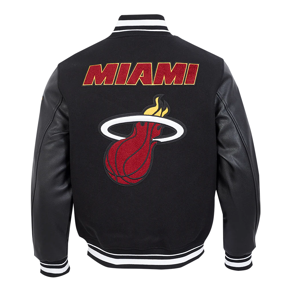 NBA MIAMI HEAT RETRO CLASSIC MEN'S RIB WOOL VARSITY JACKET (BLACK) - Image 3