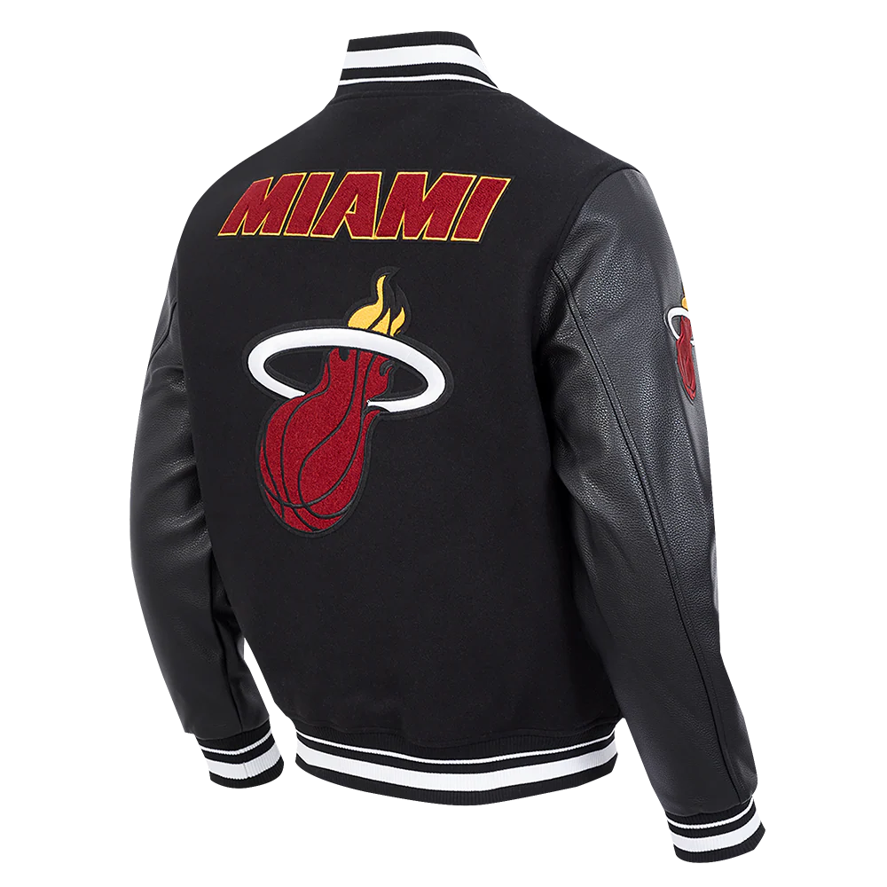NBA MIAMI HEAT RETRO CLASSIC MEN'S RIB WOOL VARSITY JACKET (BLACK) - Image 4