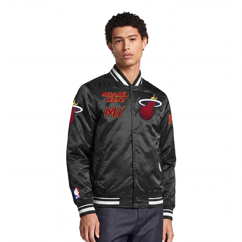 NBA MIAMI HEAT RETRO CLASSIC MEN'S RIB SATIN JACKET (BLACK)