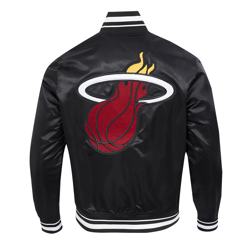 NBA MIAMI HEAT RETRO CLASSIC MEN'S RIB SATIN JACKET (BLACK) - Image 5