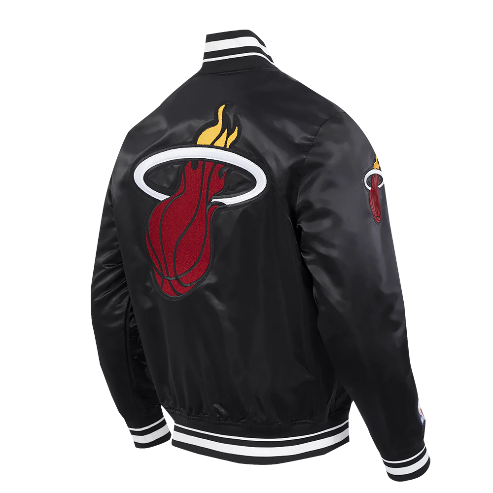 NBA MIAMI HEAT RETRO CLASSIC MEN'S RIB SATIN JACKET (BLACK) - Image 6